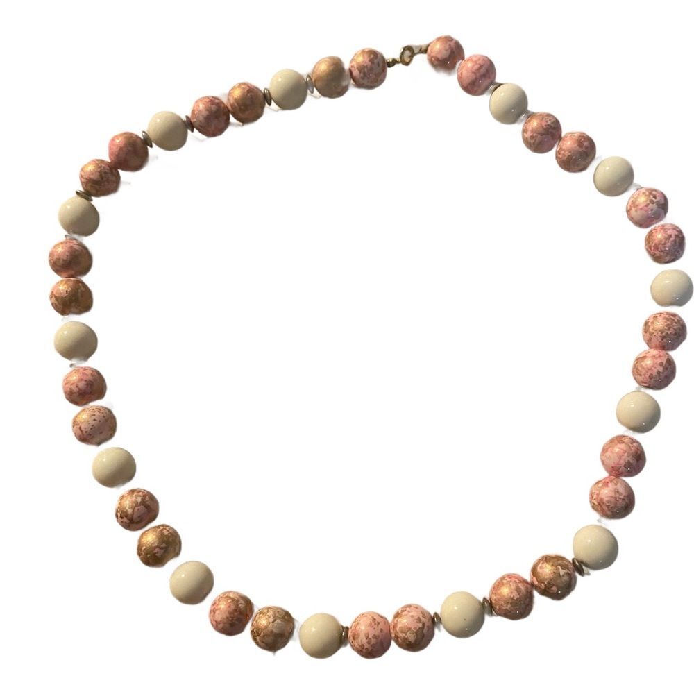 Vintage Pink Gold Speckled Bead Necklace—Chaos On A String